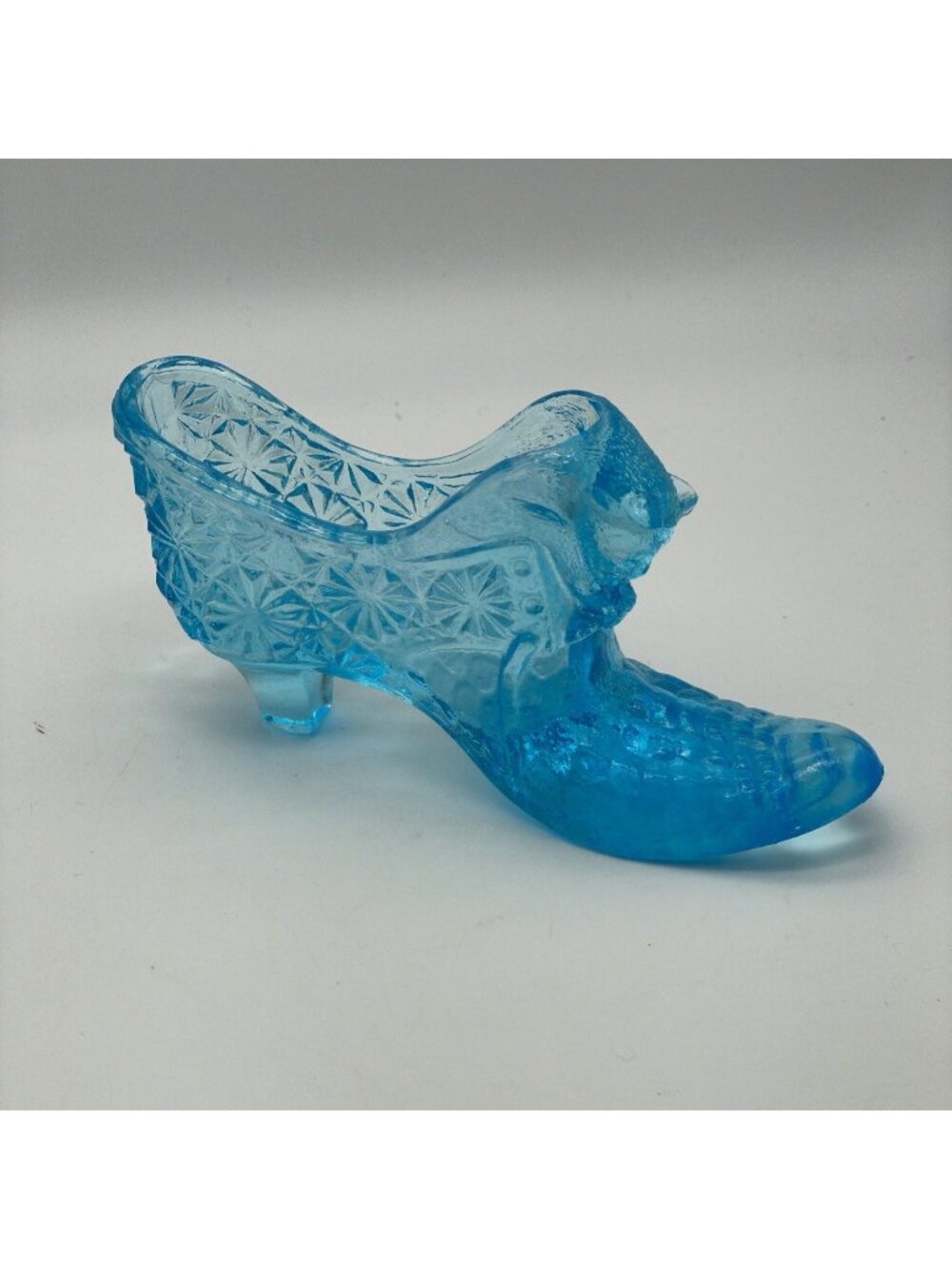 Vintage Blue Signed D Glass Cat Head Boot Shoe Slipper
